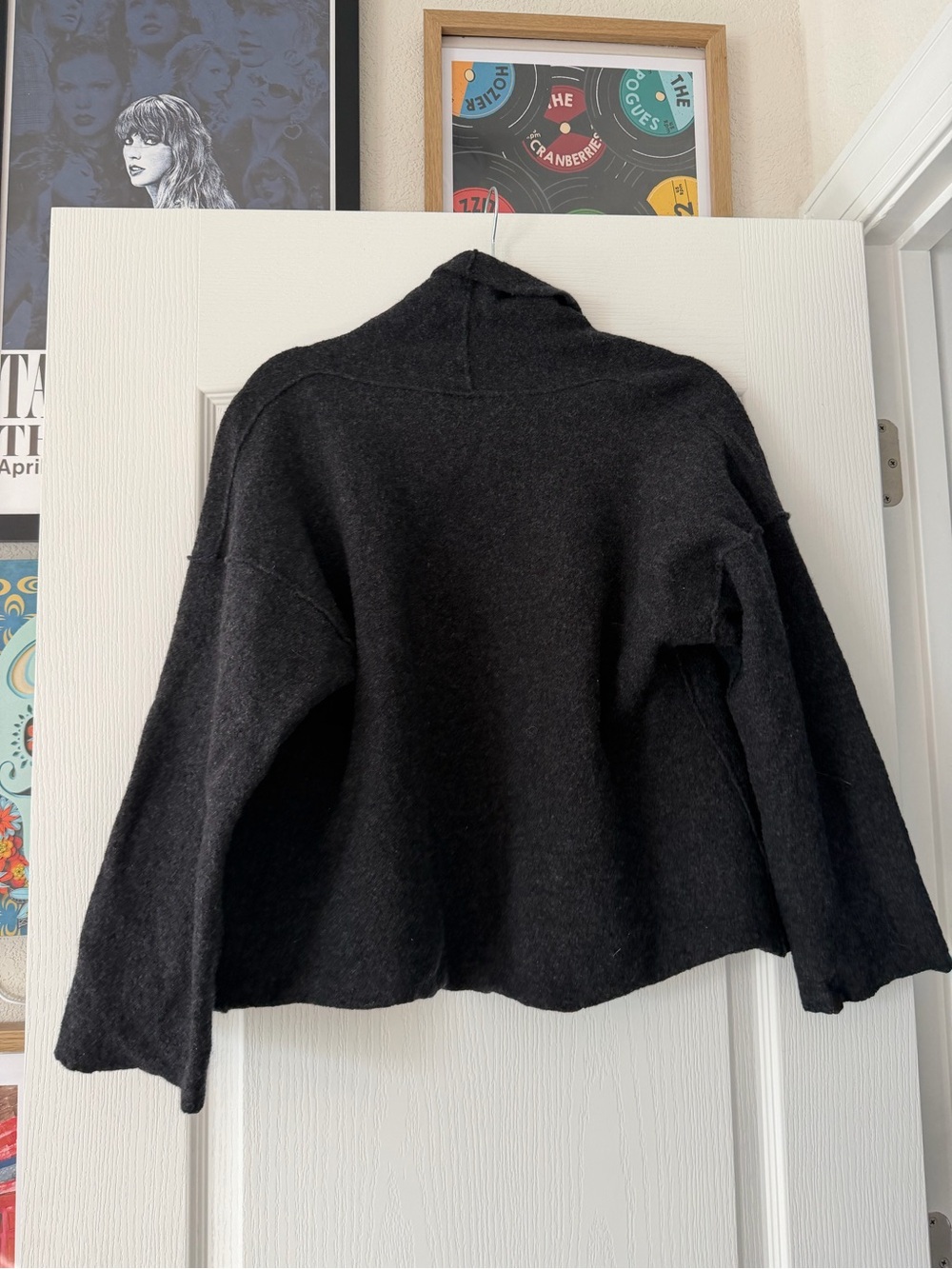 Eileen Fisher Boiled Wool Charcoal Open-Front Women's Cardigan Sweater Medium - Picture 5 of 6